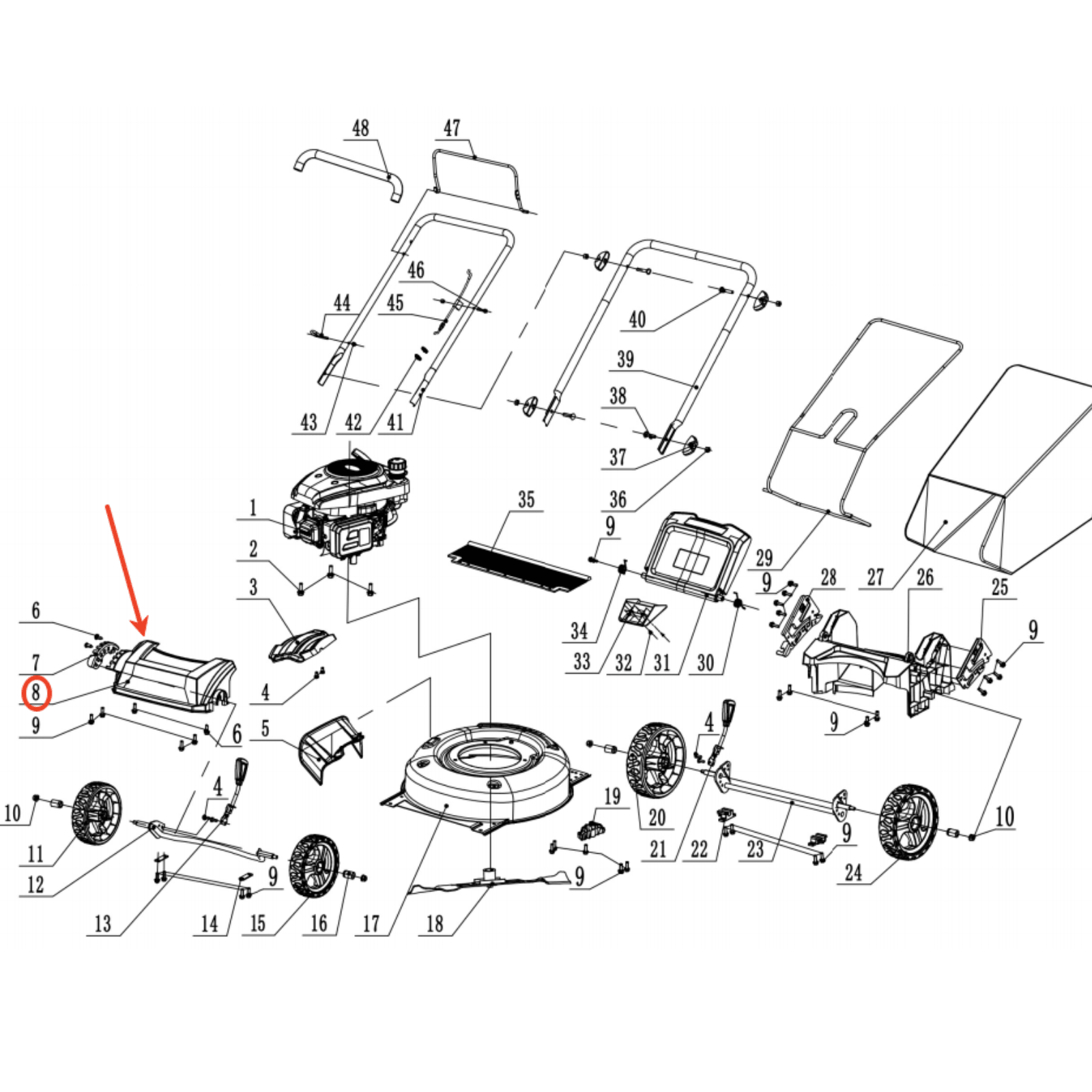 Lawn mower parts- 17 inch Mower Front Cover,stock#203050522A