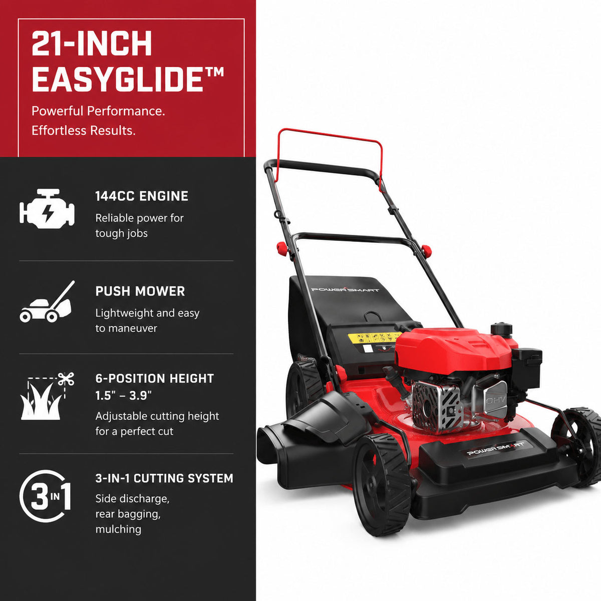 21" 144cc Gas Push 3-in-1 Lawn Mower DB8621P