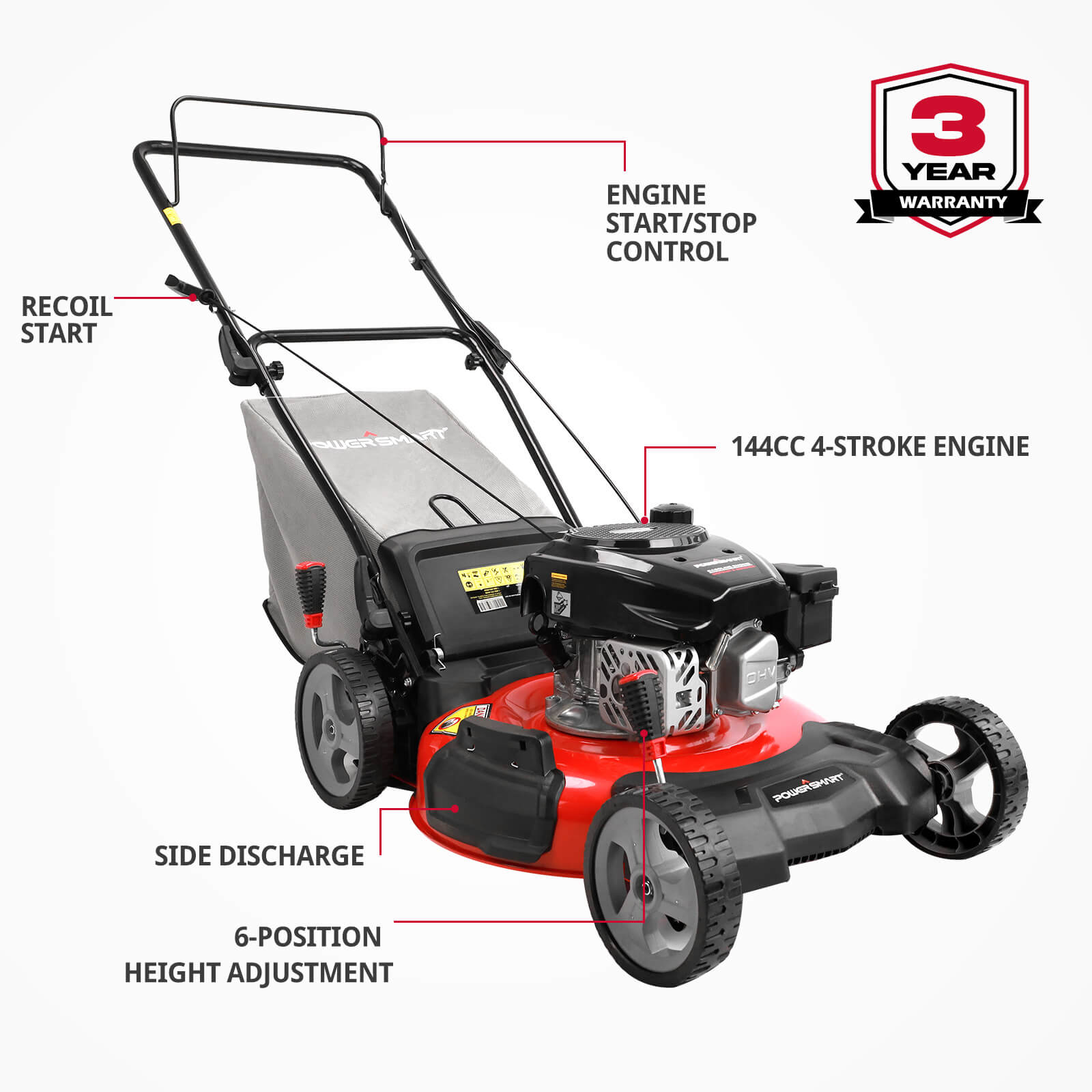 21" 144cc Gas Push Lawn Mower Red ,Oil included DB2321PR