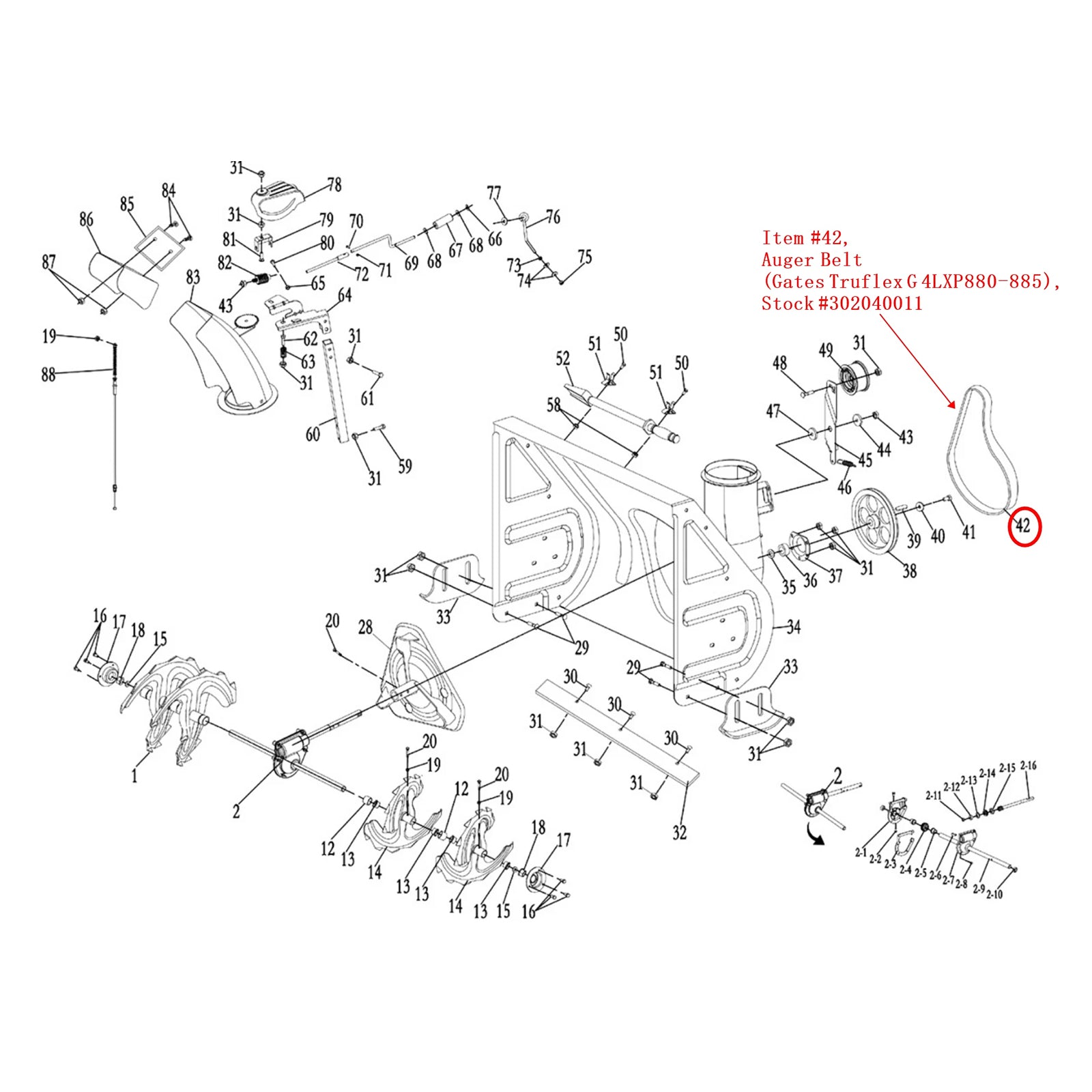 Snow Blower Parts - Auger Belt (Gates Truflex G 4LXP880-885), Stock #302040011