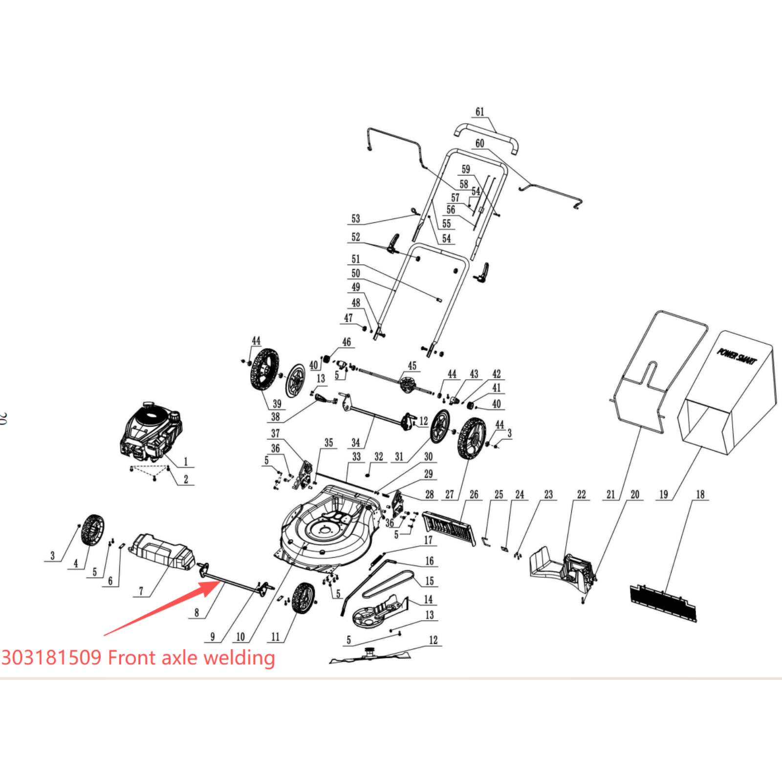 PowerSmart Lawn Mower Parts -Front Axle Welding, Stock#303181509