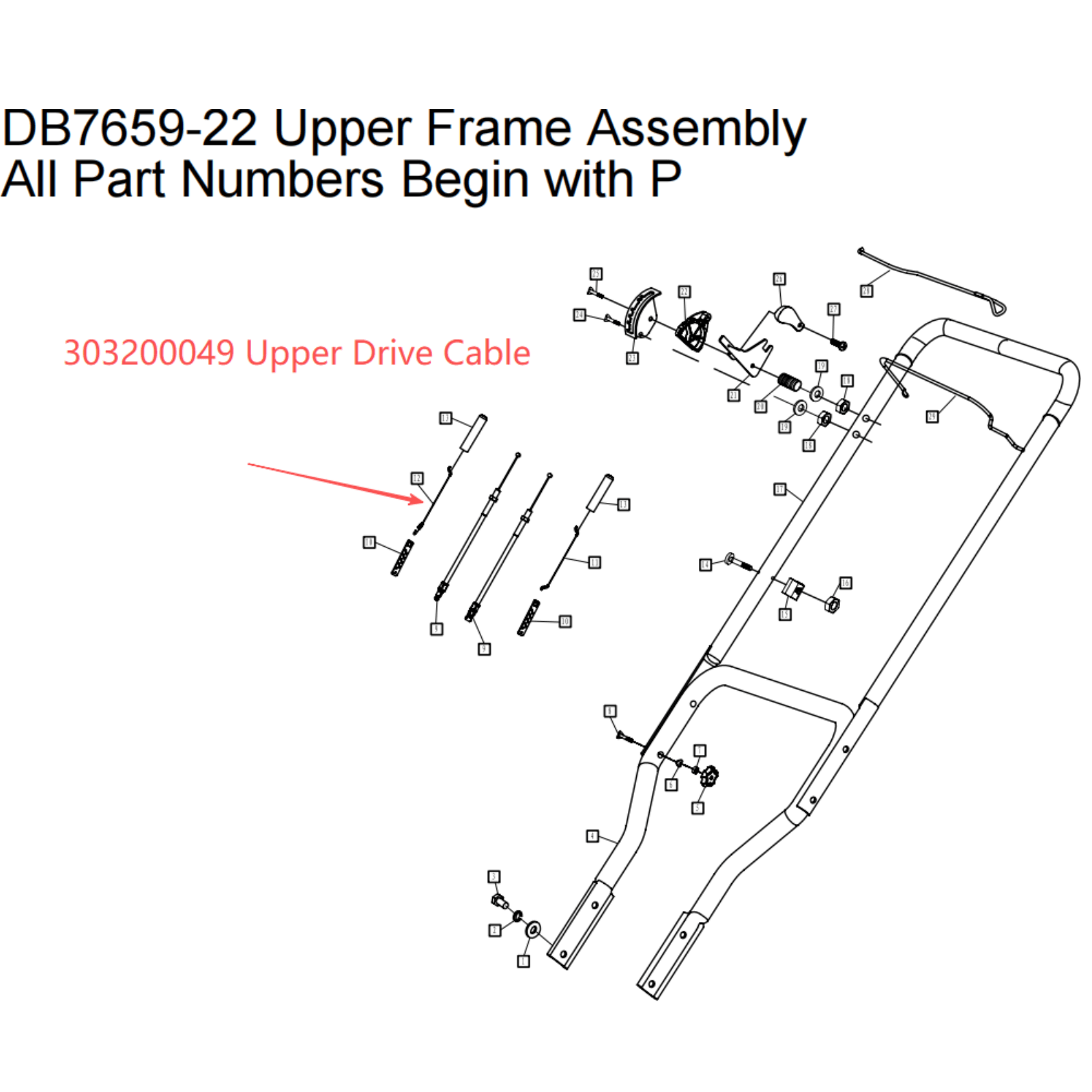 PowerSmart Snow Blower Parts - Upper Drive Cable, Stock#303200049