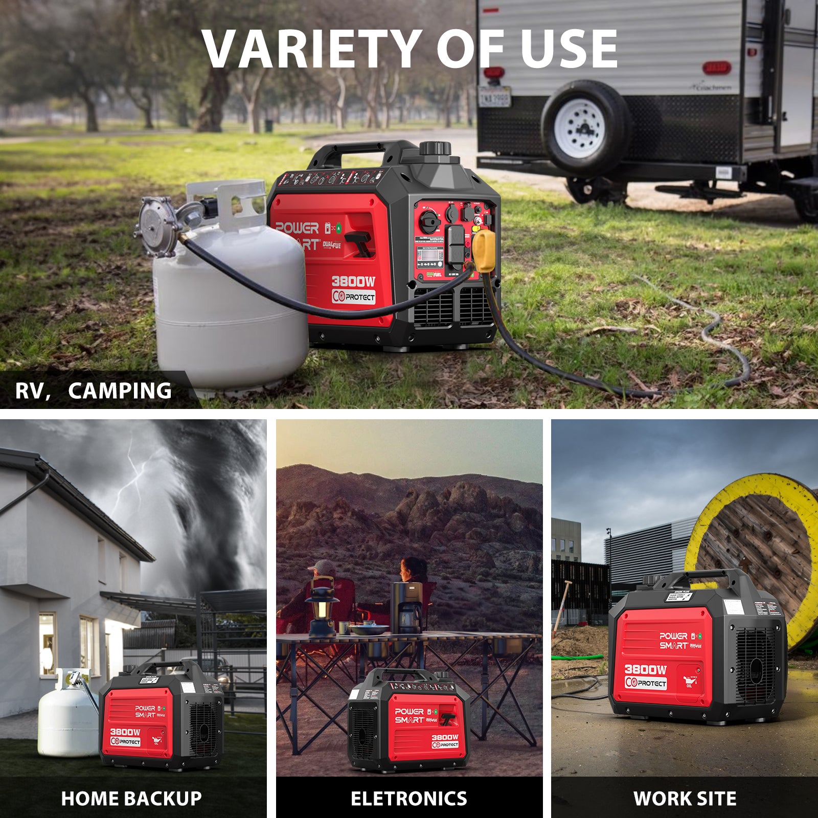 3800W/3500W Gas/Propane Dual Fuel Inverter Generator w/ CO Alert HB5040DC