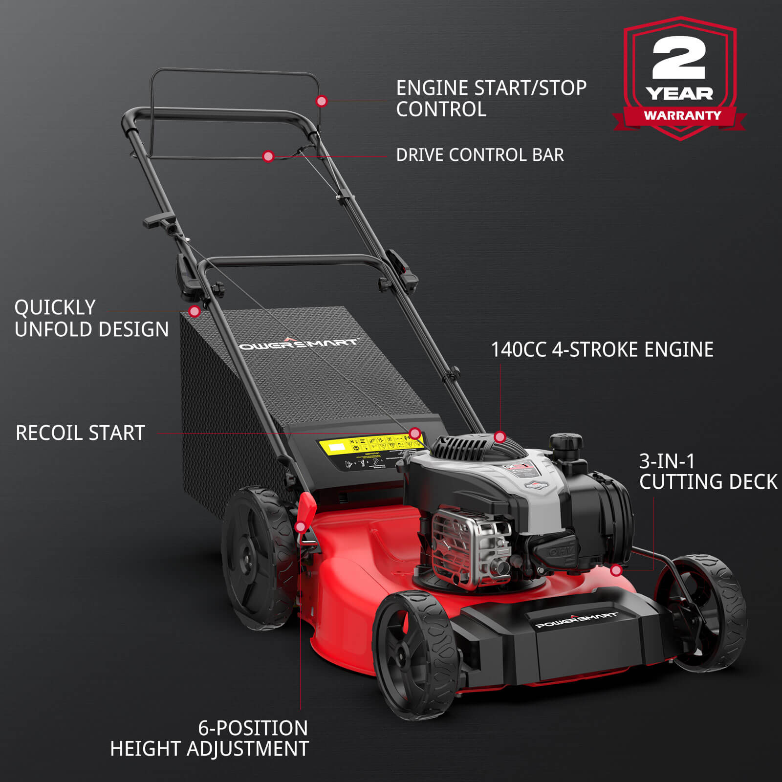 21 " 140cc Gas Self-Propelled Lawn Mower With Briggs & Stratton EX550 Engine B8721S2