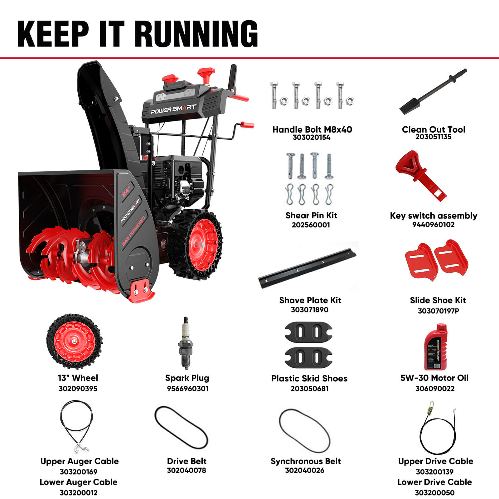 24'' 252cc Two Stage Self-Propelled Gas Snow Blower w/ Electric Start