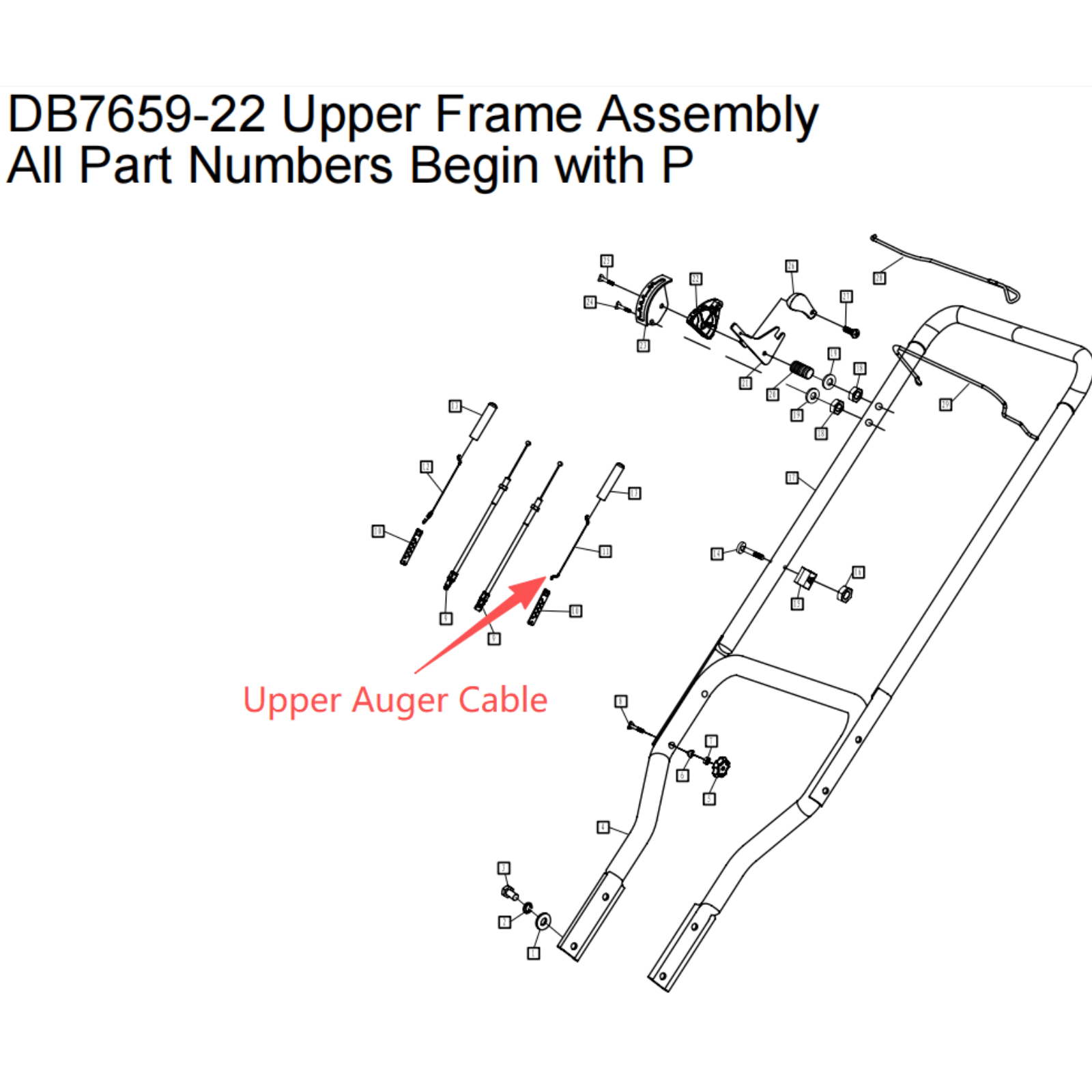 PowerSmart Snow Blower Parts - Upper Auger Cable, Stock#303200002