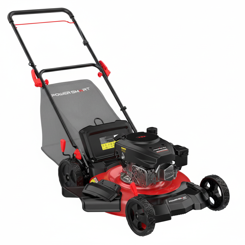 Mower with a visible brand logo on a white background
