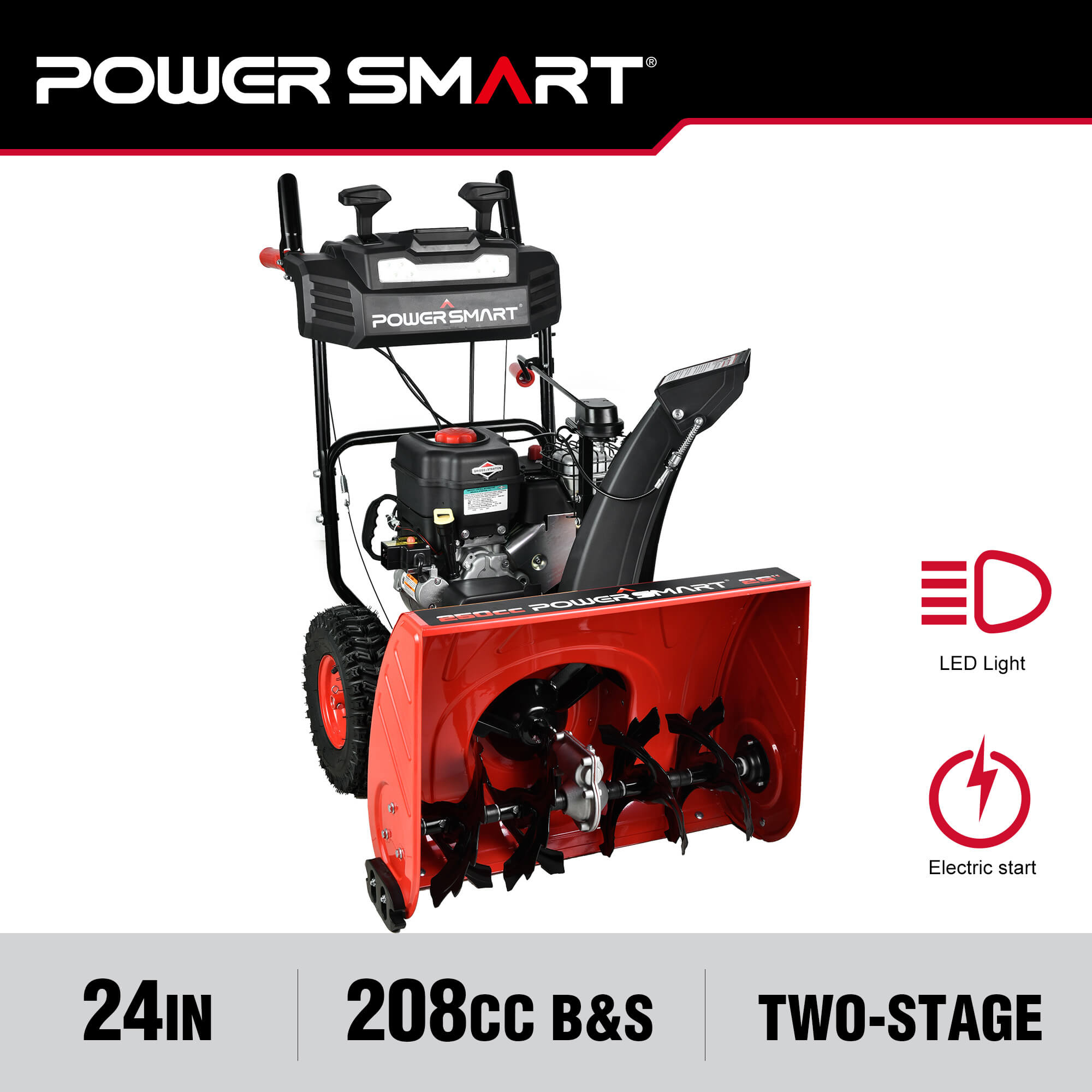 24" 208cc Two Stage Electric Start Gas Snow Blower w/ Briggs Stratton Engine DS7124