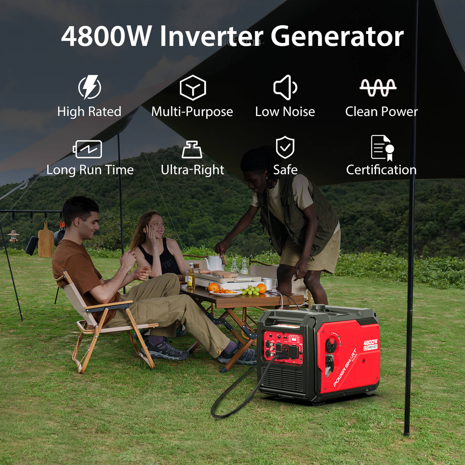 4800-Watt Portable Inverter Generator with Wheels Handle Kit, CO Sensor, HB5046C