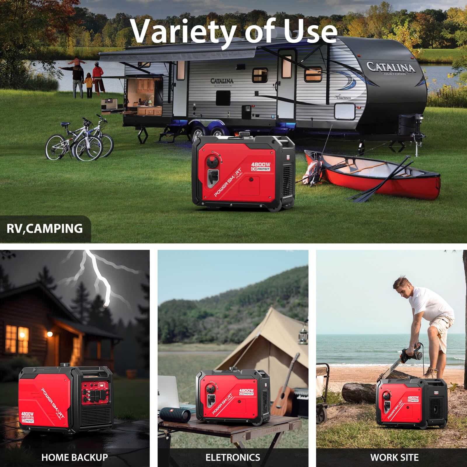 4800-Watt Portable Inverter Generator with Wheels Handle Kit, CO Sensor, HB5046C