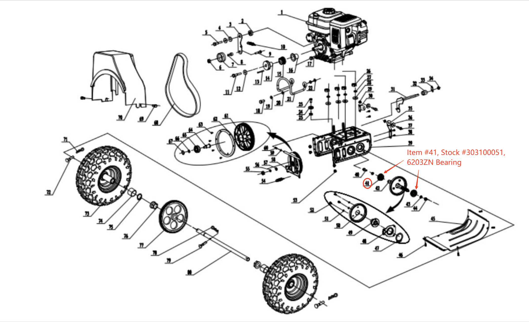 Snow Blower Parts - 6203ZN Bearing, Stock #303100051