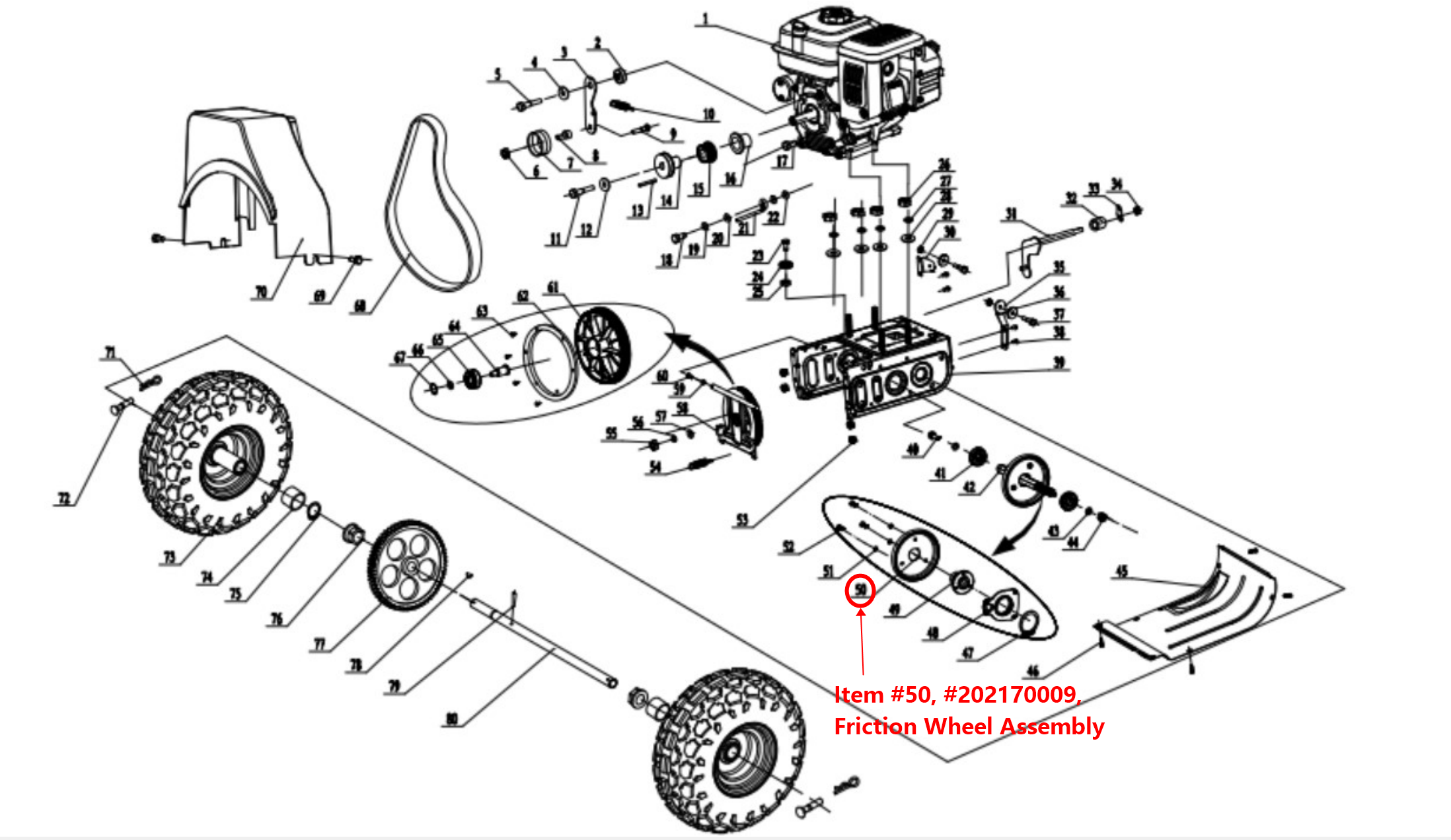 Snow Blower Parts - Friction Wheel Assembly(PSS Series), Stock #202170009