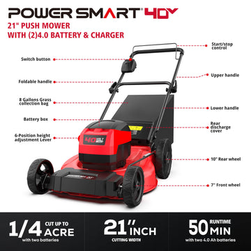 40V 21" Cordless Push Lawn Mower w/ 2 Batteries MB2400B