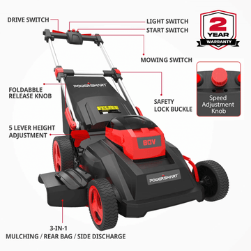 80V 26" Brushless Cordless Self-propelled Lawn Mower Red PS76826SRB