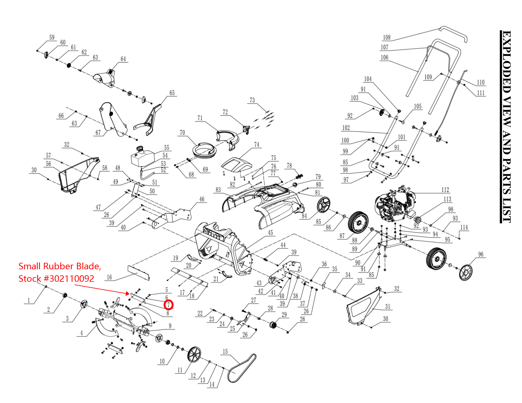 Snow Blower Parts - Small Rubber Blade, Stock #302110092