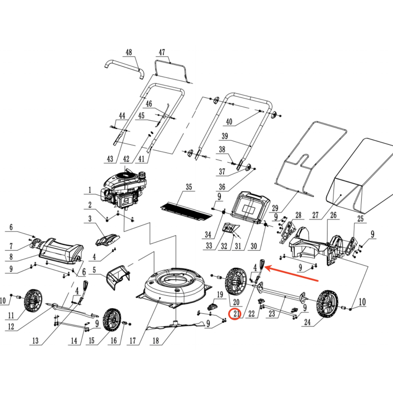 Lawn mower parts- Rear height adjustment lever, stock#203051154