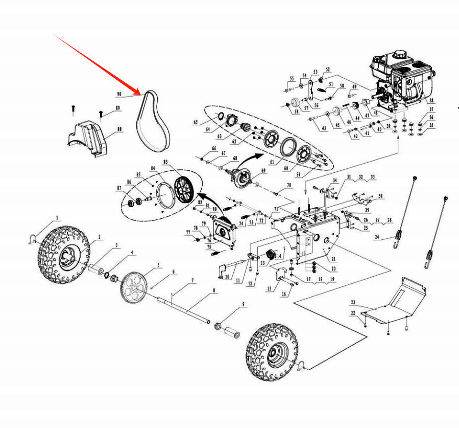 Snow Blower Parts - Auger Belt (Gates Truflex 4LXP655), Stock #302040036