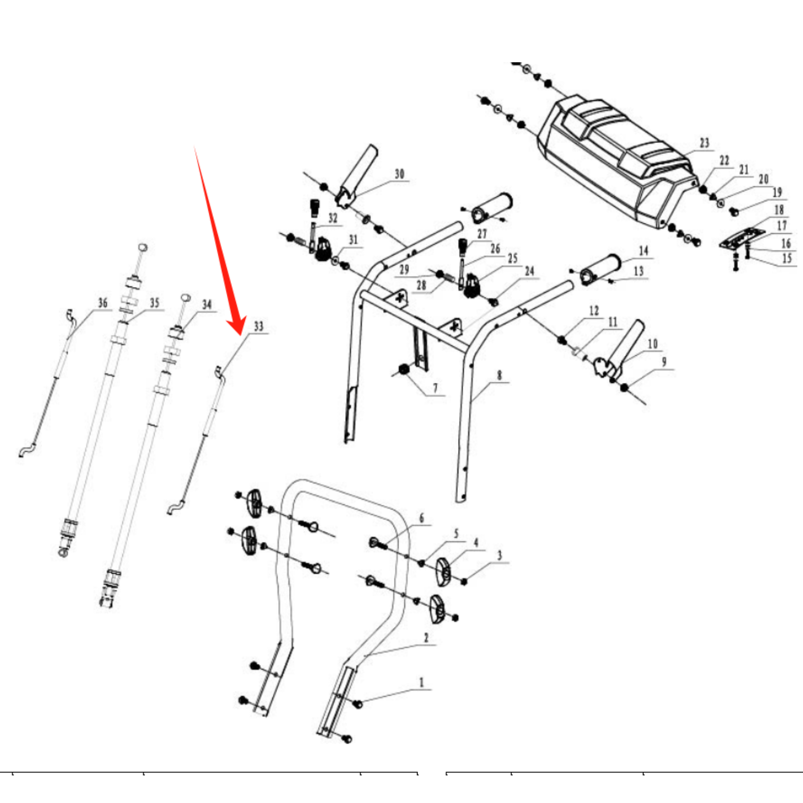 Snow Blower Parts -Upper Auger Cable, Stock #303200018A