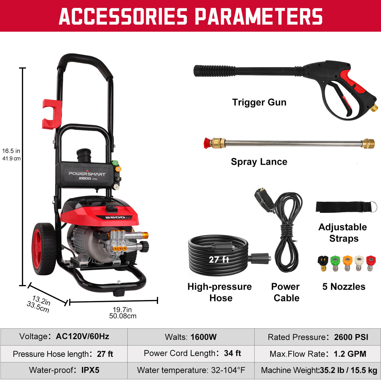 2600PSI 1.2GPM Electric Pressure Washer DB1002