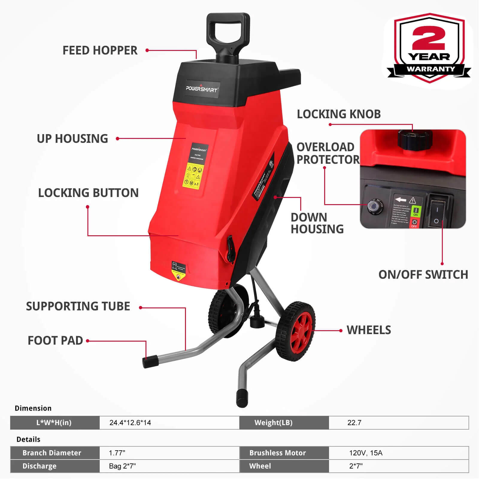 15Amp Electric Wood Chipper Leaf mulcher DB6610-W