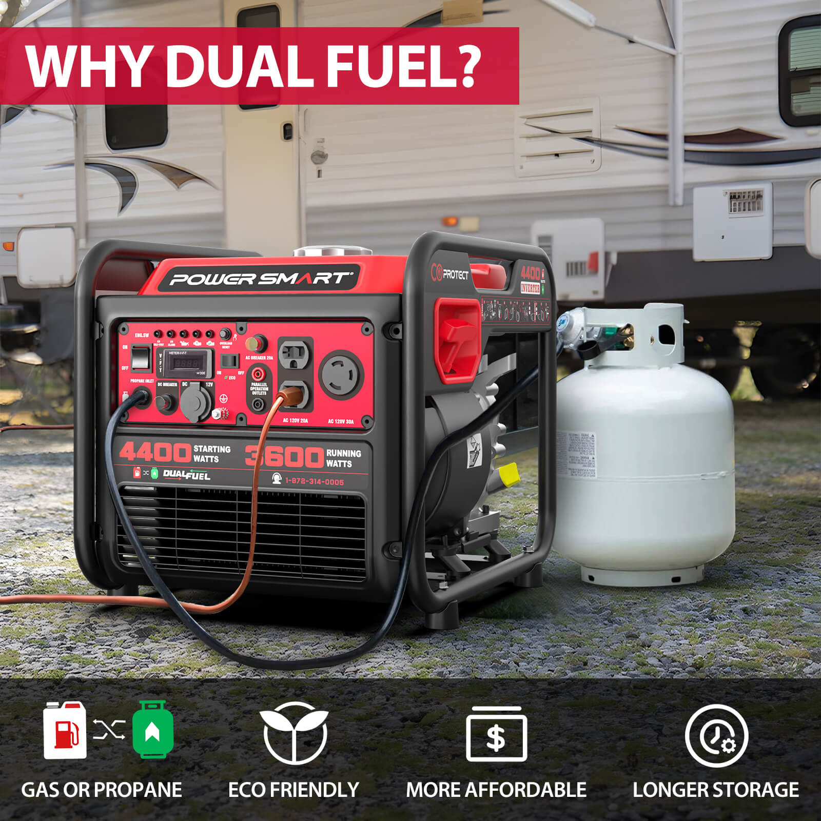 4400W Open Frame Dual Fuel Inverter Generator w/ CO Alert MB5040DC