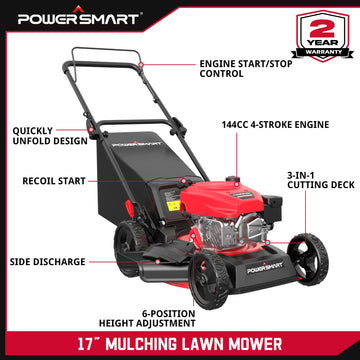 17" 144cc Gas Push 3-in-1 Lawn Mower DV8618P