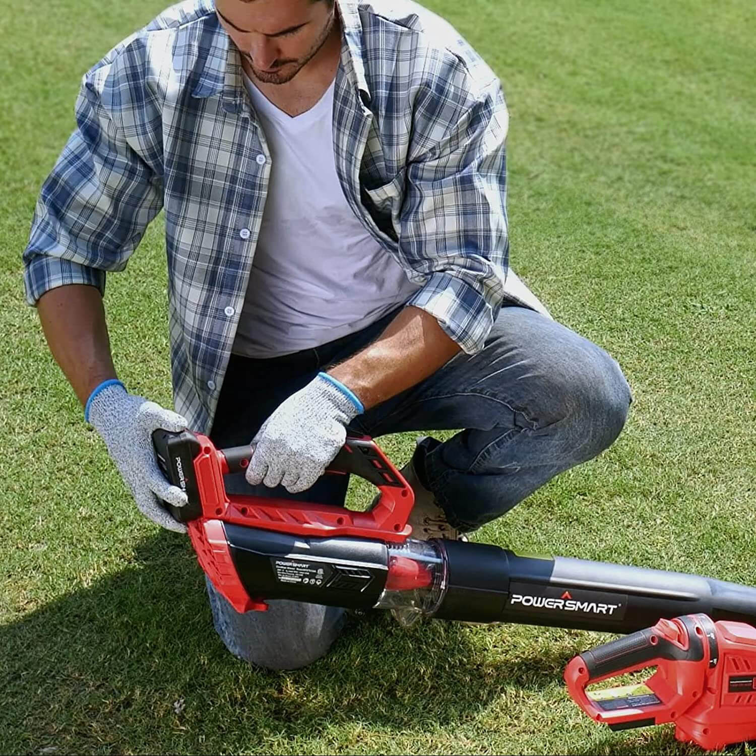 Battery powered blower and trimmer hot sale