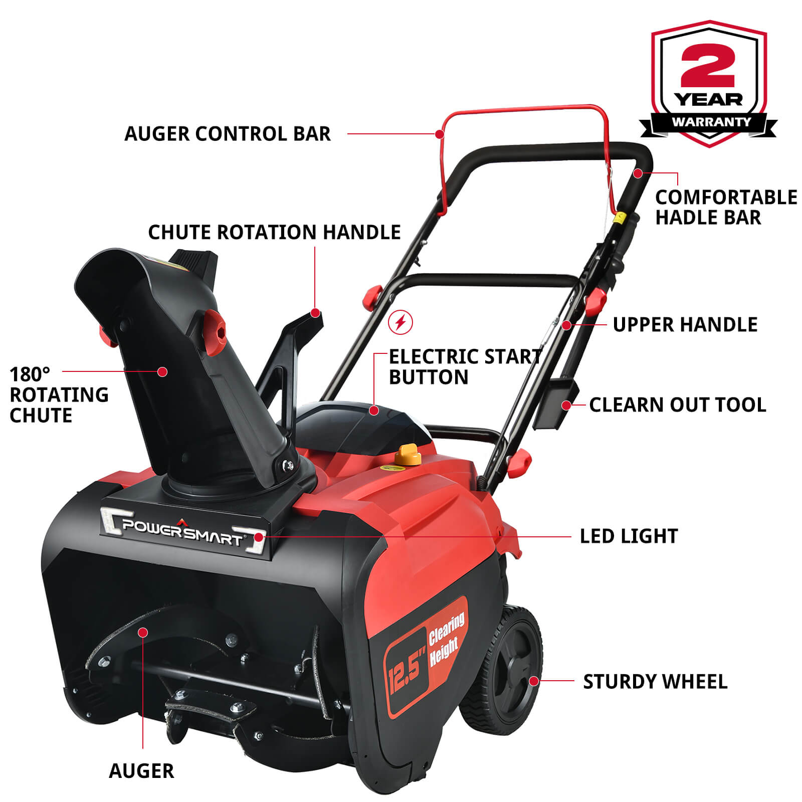 21'' 212cc Single Stage Gas Snow Blower w/ Electric Start w/LED light