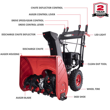 26'' 212cc Two Stage Gas Snow Blower w/ LED Light PSSW2260LED