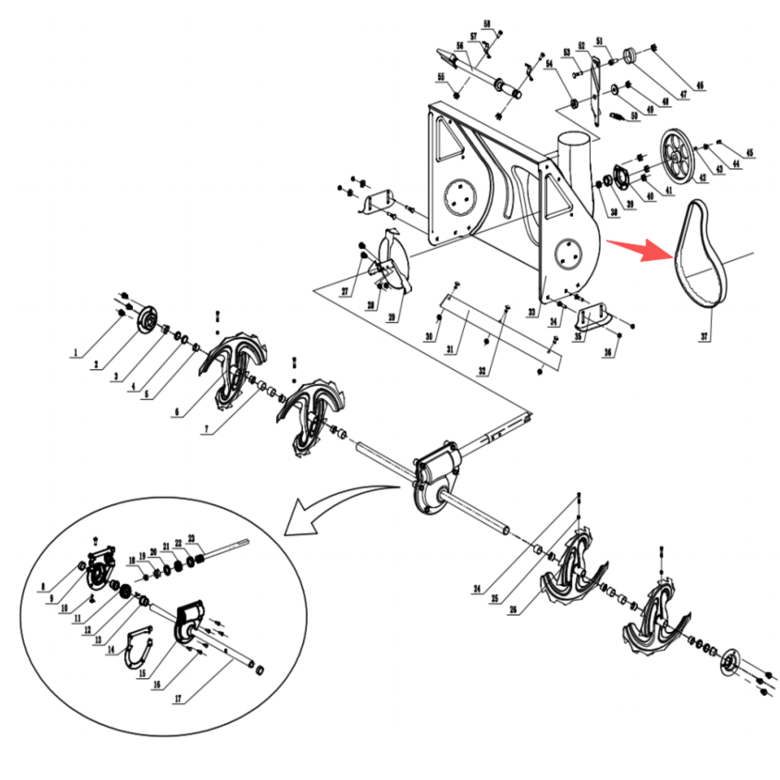 Snow Blower Parts - Auger Belt , Stock #302040065