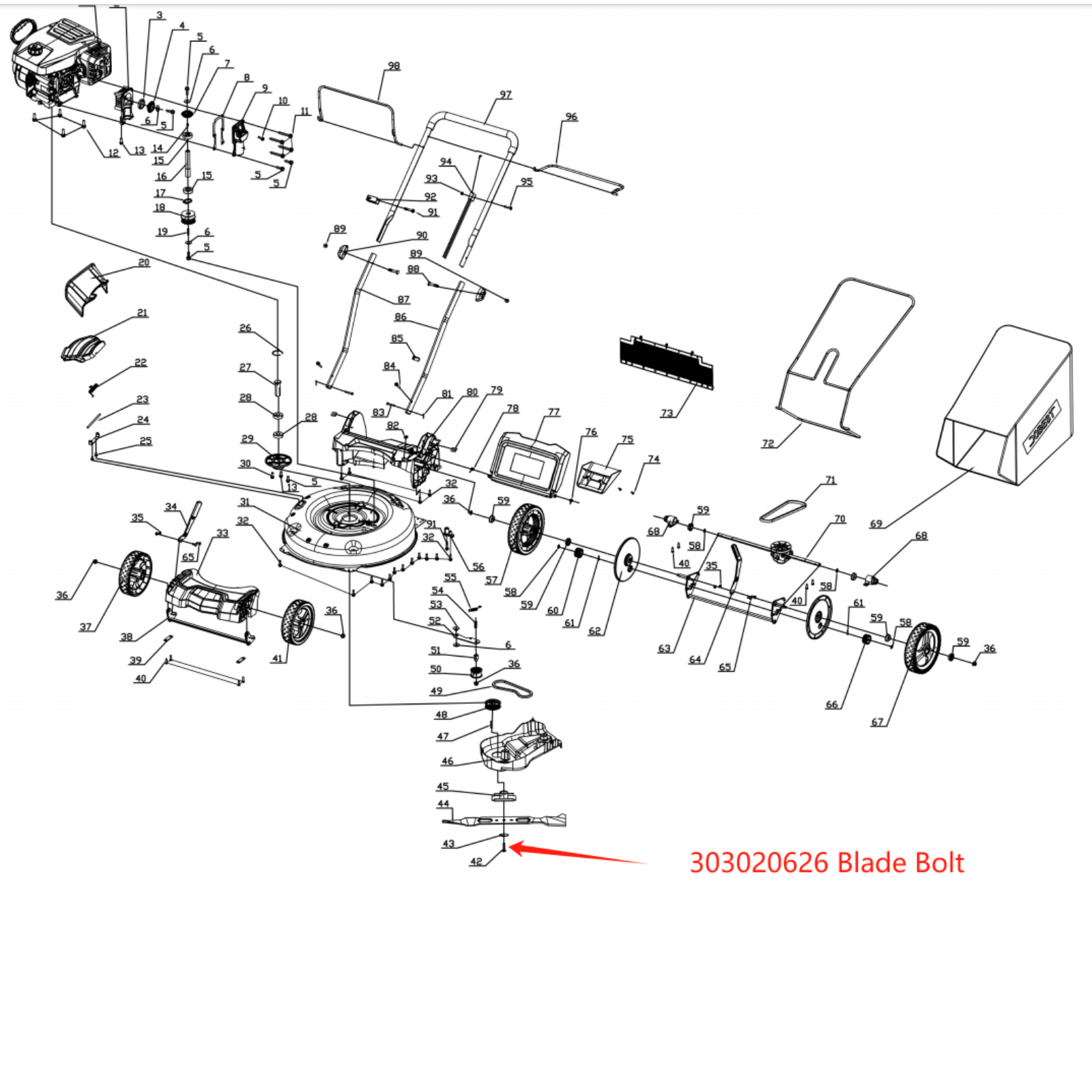 PowerSmart Lawn Mower Parts - Blade Bolt, Stock #:303020626