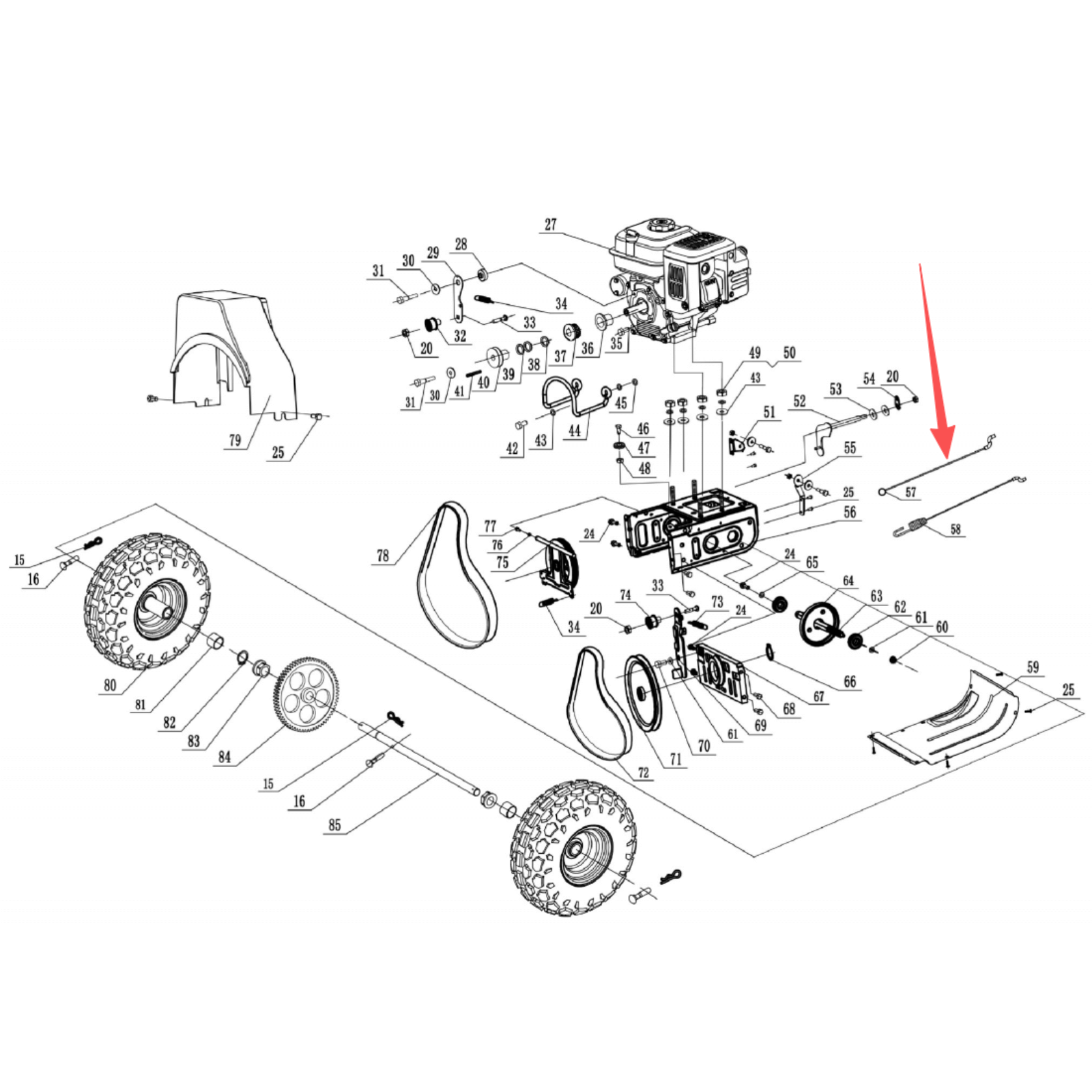 Snow Blower Parts - Lower Drive Cable, Stock#303200050