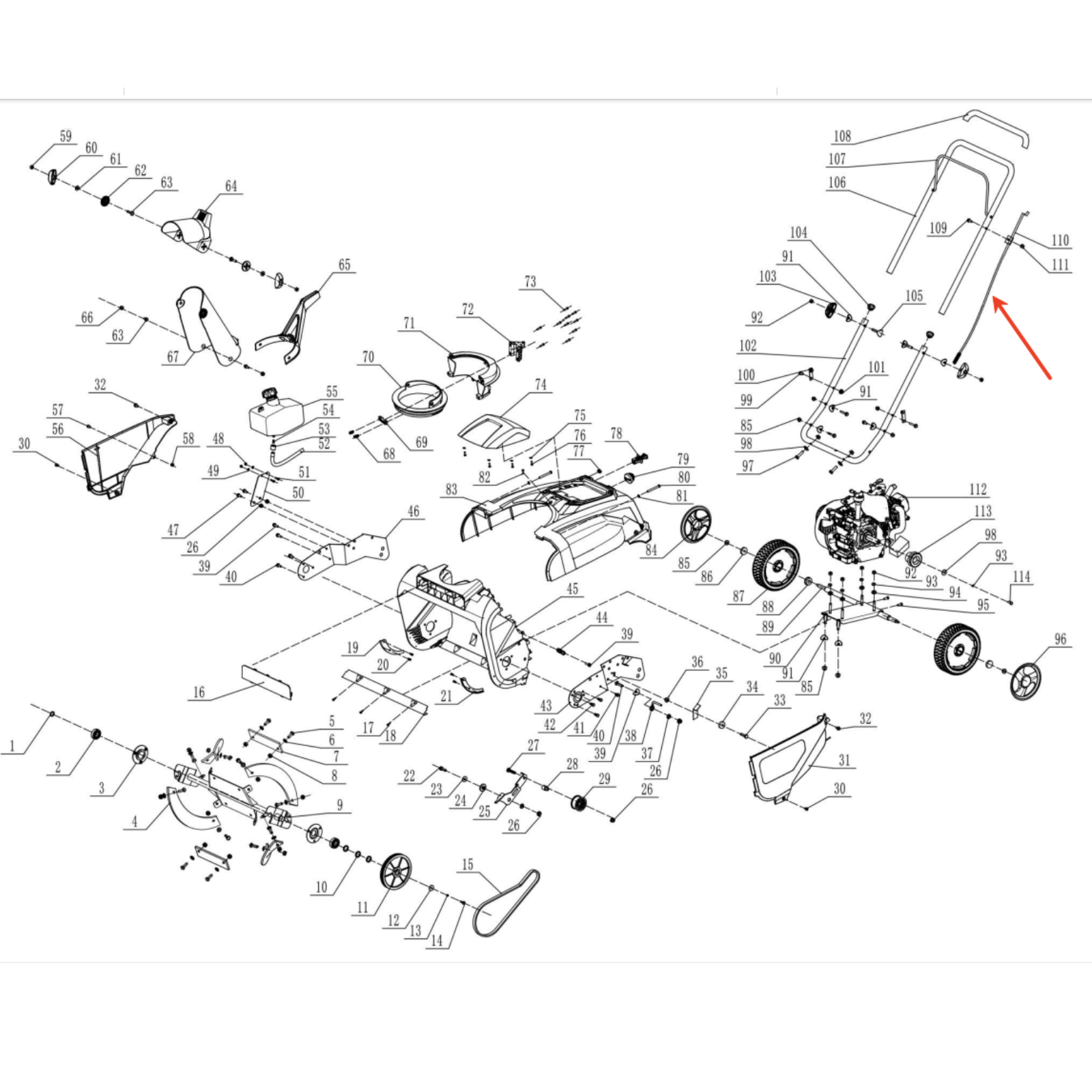 PowerSmart SnowBlowerr Parts - Auger Control Cable (SINGLE-STAGE), Stock #303200142