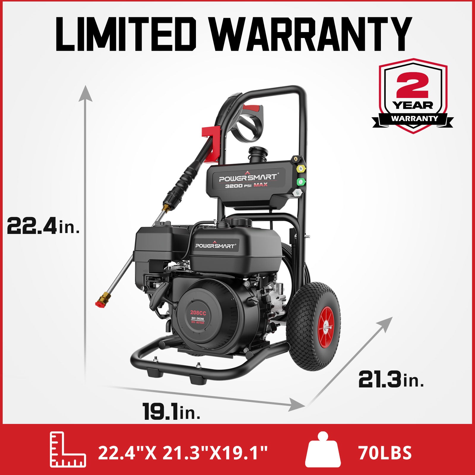 3200PSI 2.5GPM 208cc Gas Pressure Washer DB1051