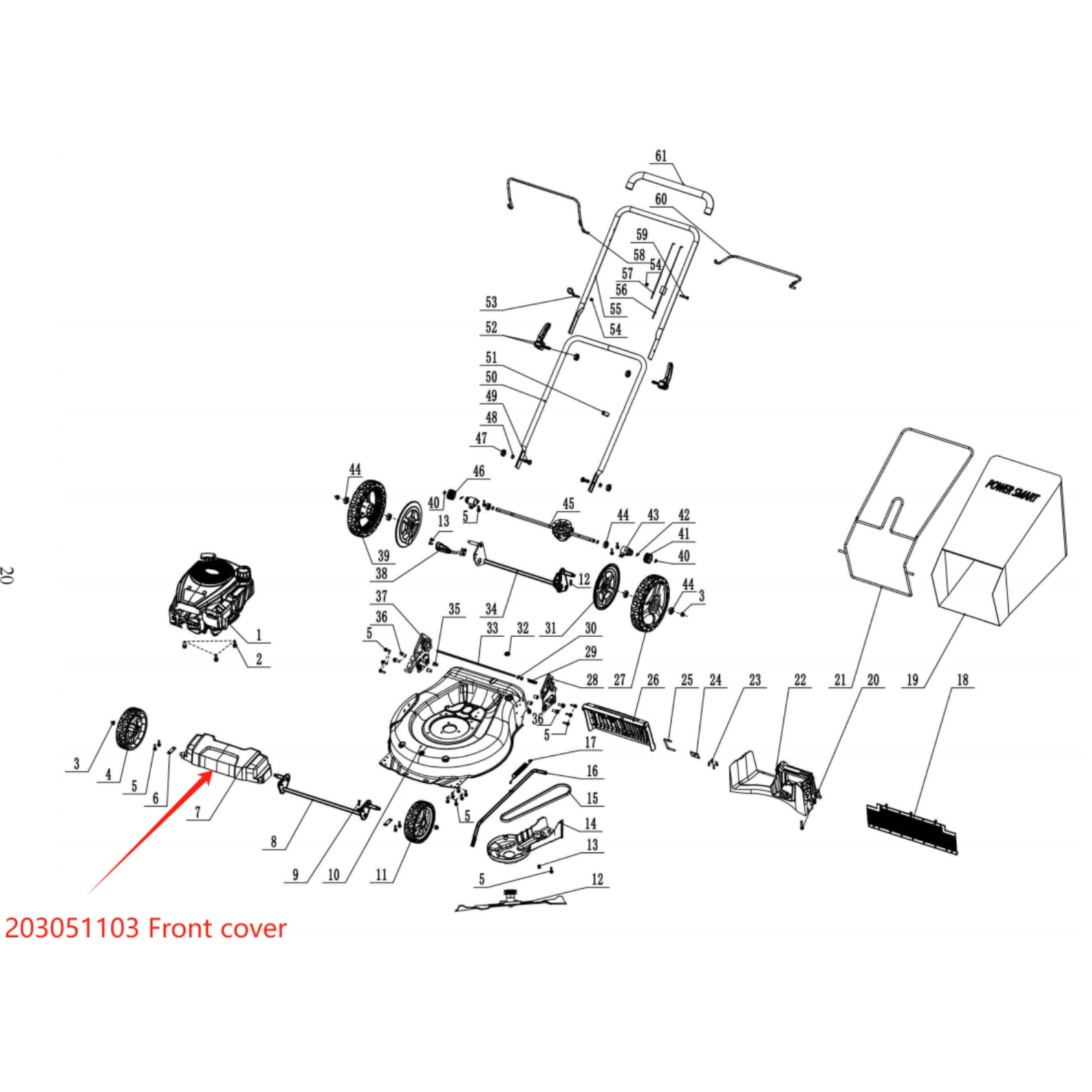 Lawn Mower Parts - Front cover, Stock #: 203051103