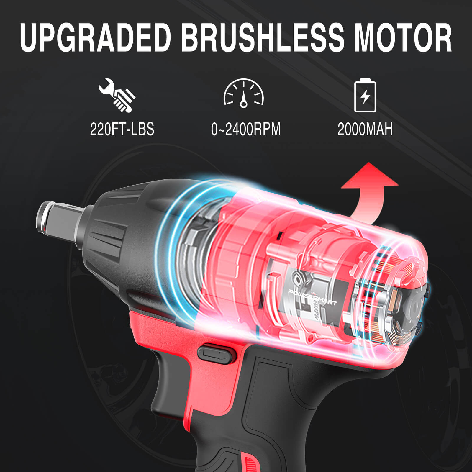 20V Brushless Cordless Impact Wrench w/ Battery, Charger and Power Bits/Nut Drivers/Sockets Set PS76142B