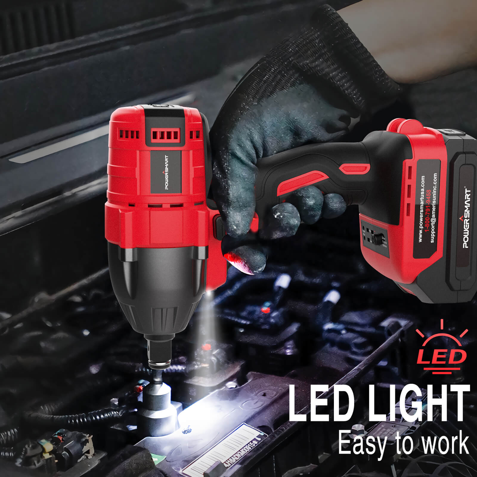 20V Brushless Cordless Impact Wrench w/ Battery, Charger and Power Bits/Nut Drivers/Sockets Set PS76142B