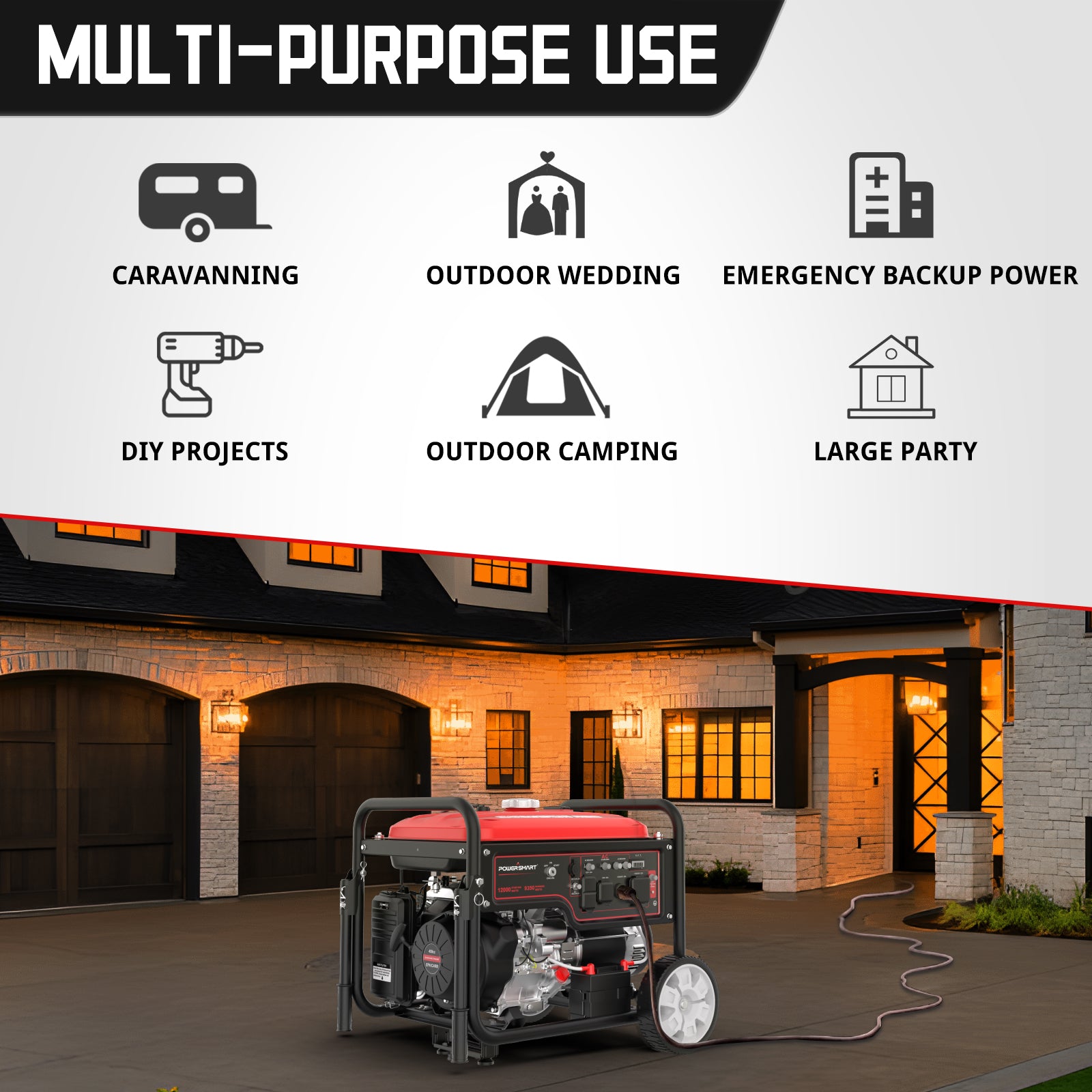 459CC Open Frame Inverter Generator, 12000 Peak Watt for Home Use,W/ E