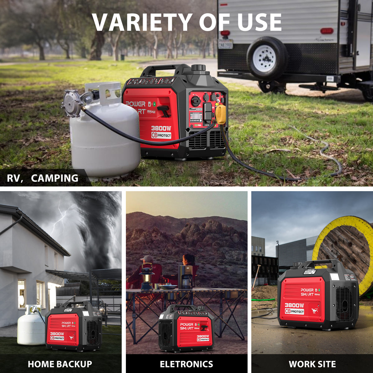 3800W/3500W Gas/Propane Dual Fuel Inverter Generator w/ CO Alert HB504