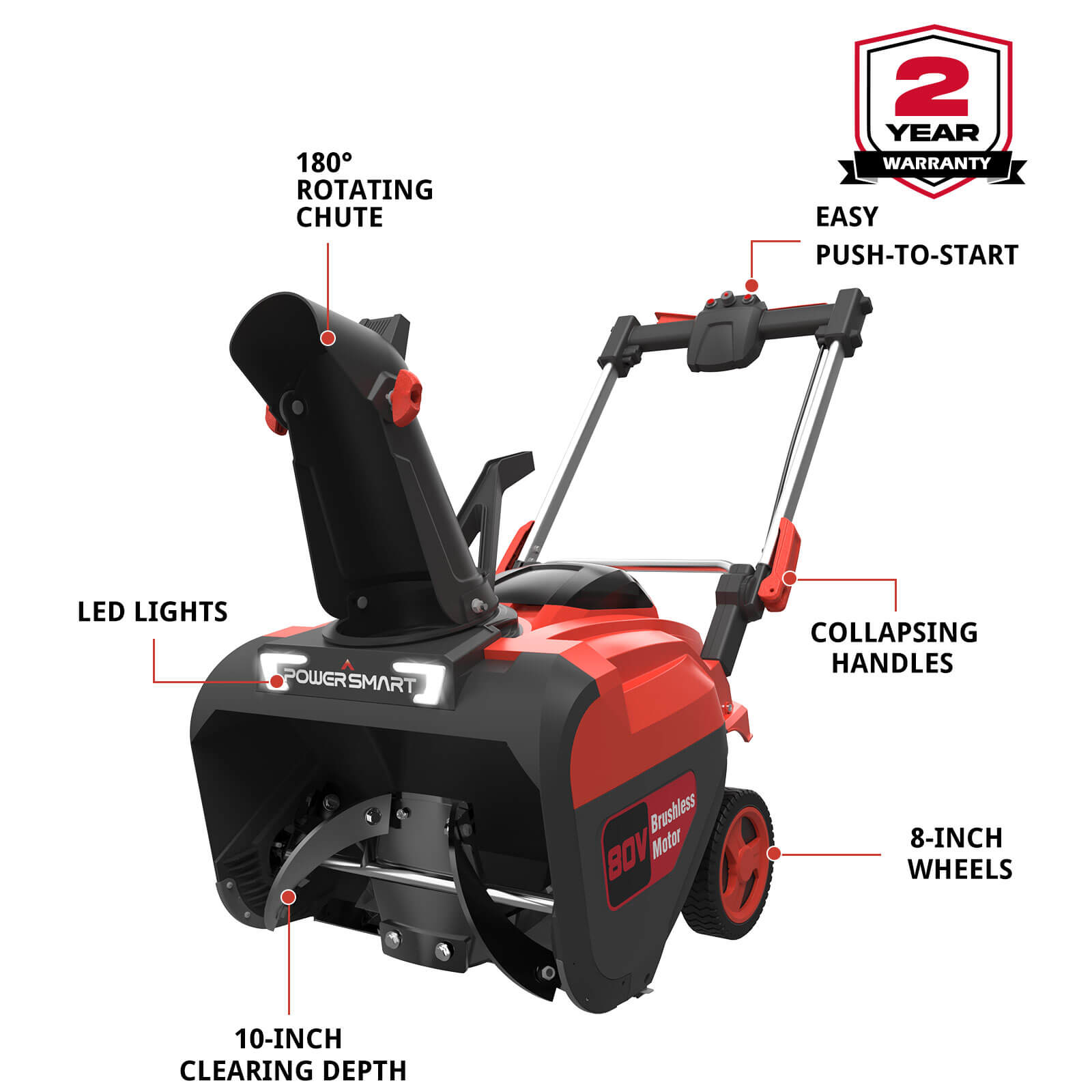 80V 21'' Single Stage Cordless Snow Blower w/ Battery & Charger DB2801RB