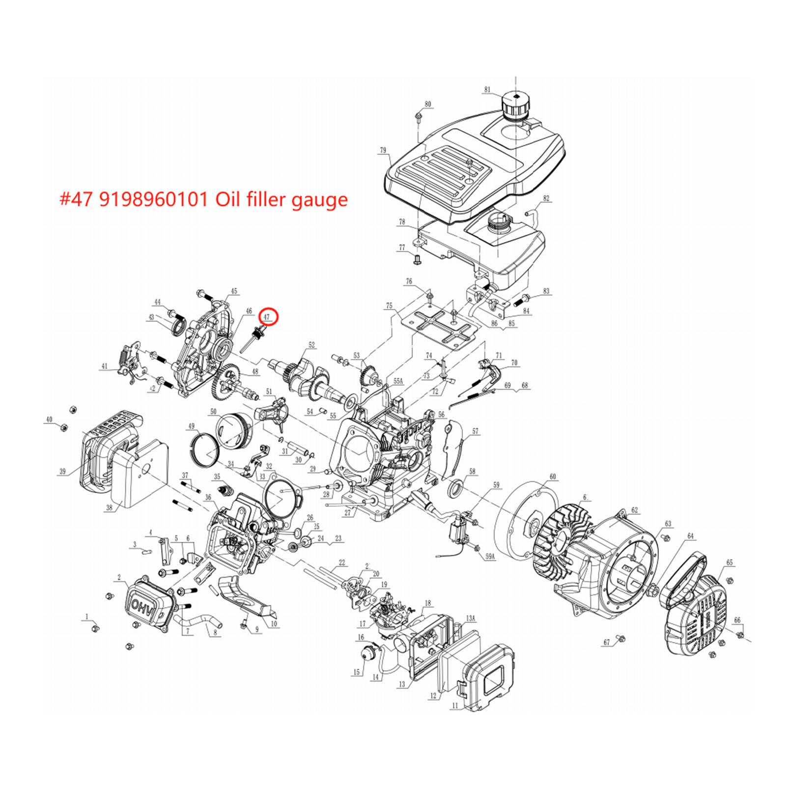 PowerSmart Lawn Mower Parts - Oil Filler Gauge, Stock #9198960101