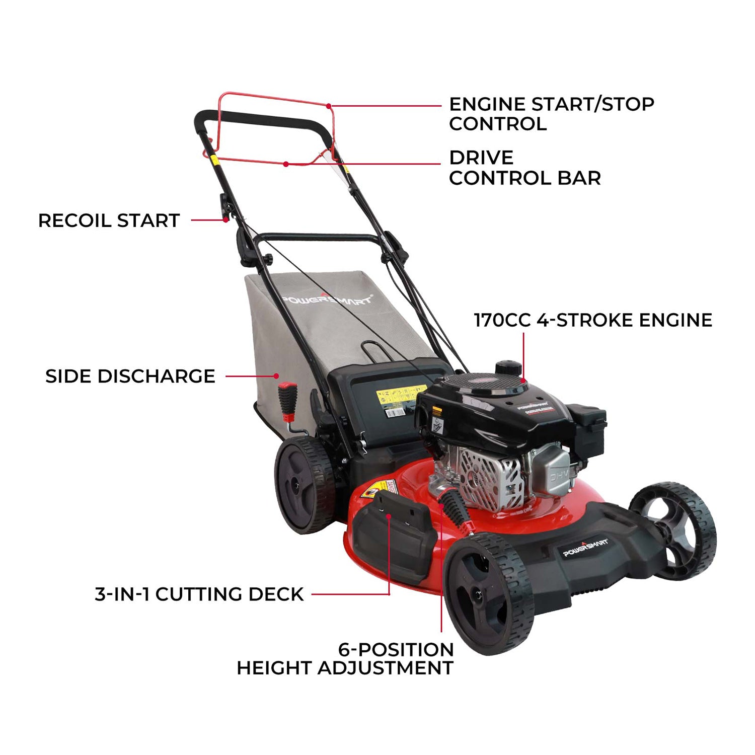 21'' 170cc Gas Self-propelled Lawn Mower Red DB2321SR