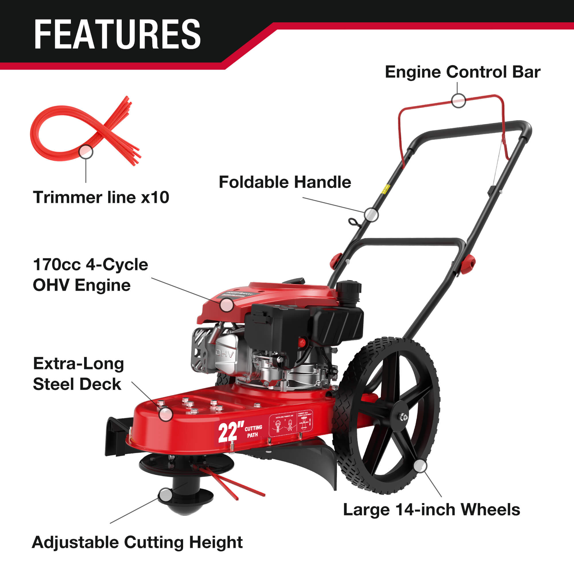 22" 170cc Gas Walk-Behind String Trimmer DB6222