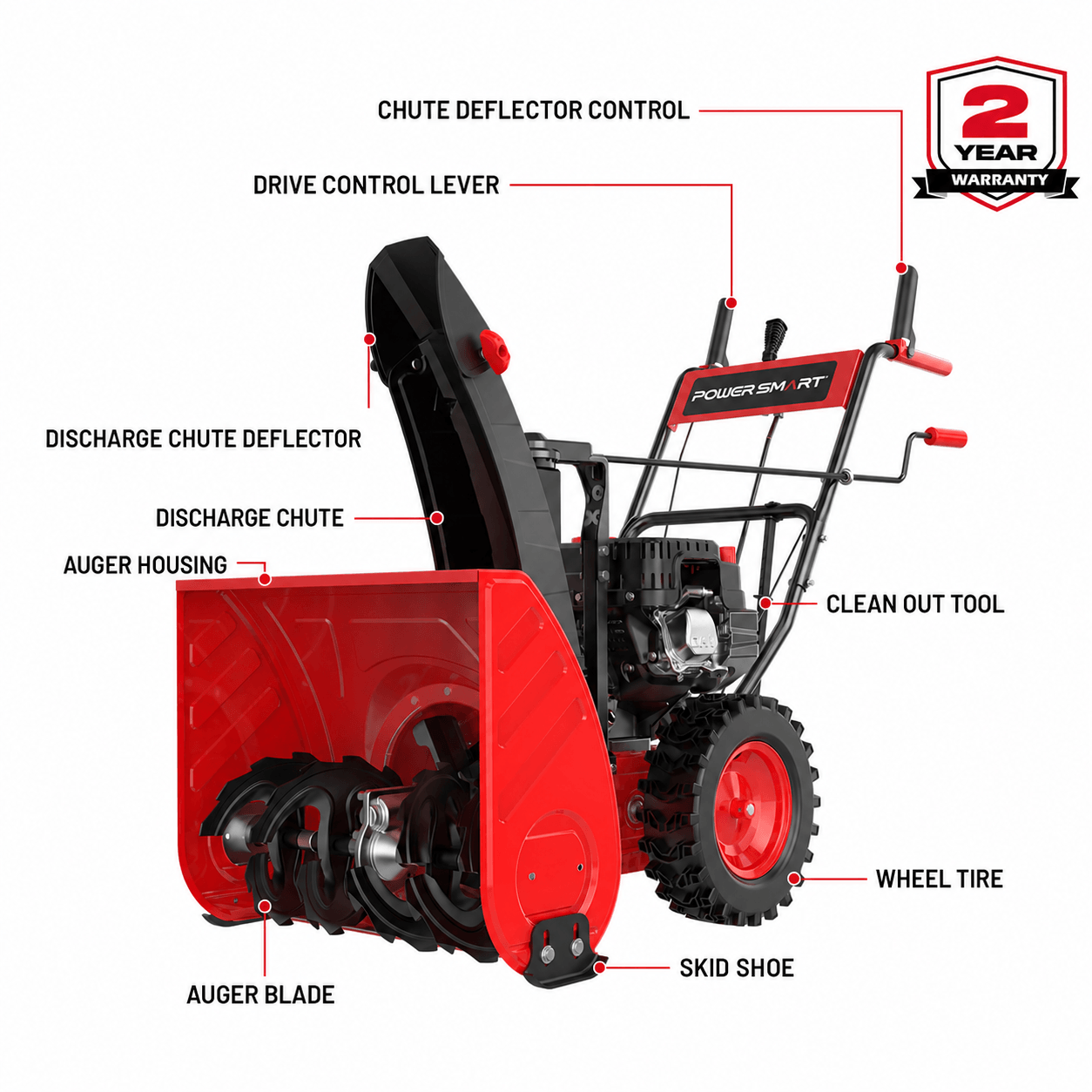 24'' 212cc Two Stage Self-Propelled Gas Snow Blower DB7109