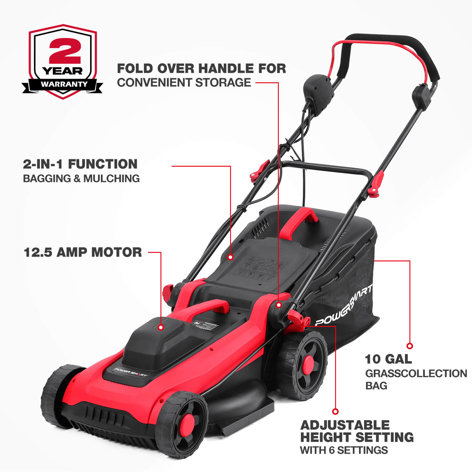 PowerSmart Electric Corded Push Lawn Mower - Thumbnail 3