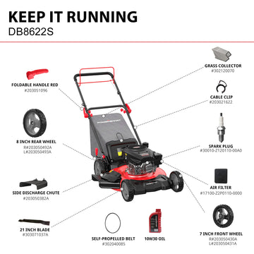 22'' 170cc Gas Self-propelled 3-in-1 Lawn Mower DB8622S
