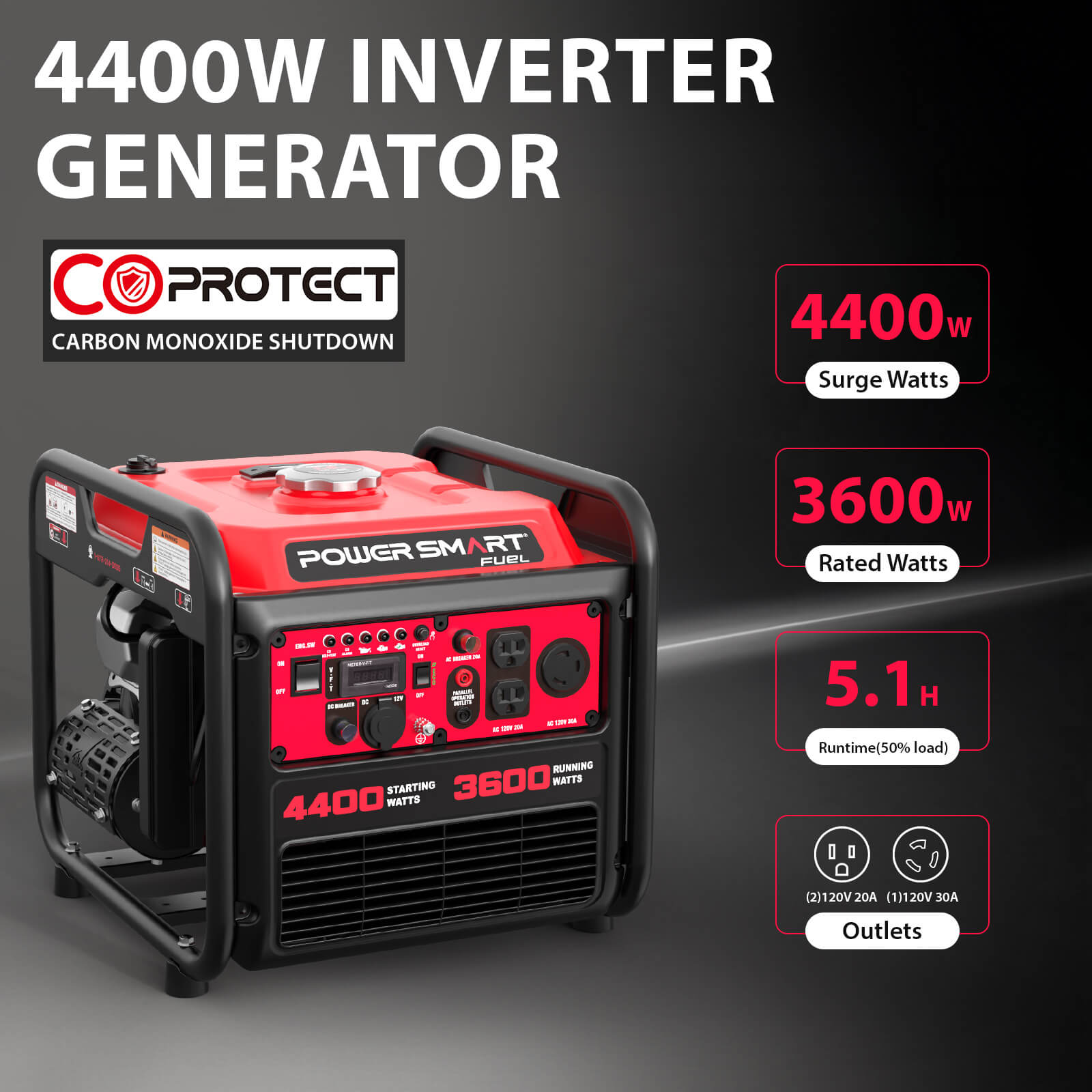 Preorder: 4400W Open Frame Inverter Generator w/ CO Alert DL5040C - Ships 3/10