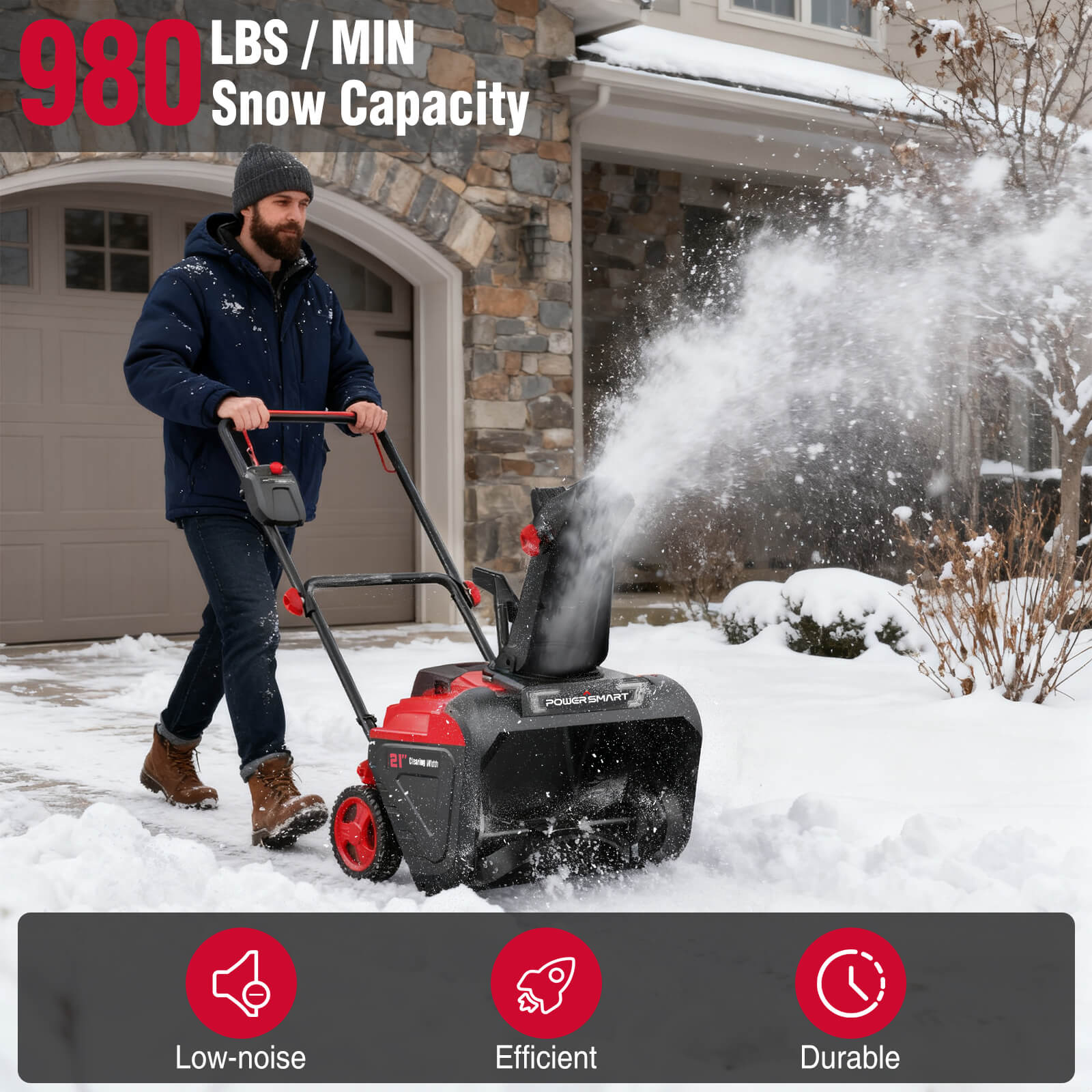 40V 21'' Single Stage Push Cordless Snow Blower w/ Battery & Charger HB2421A