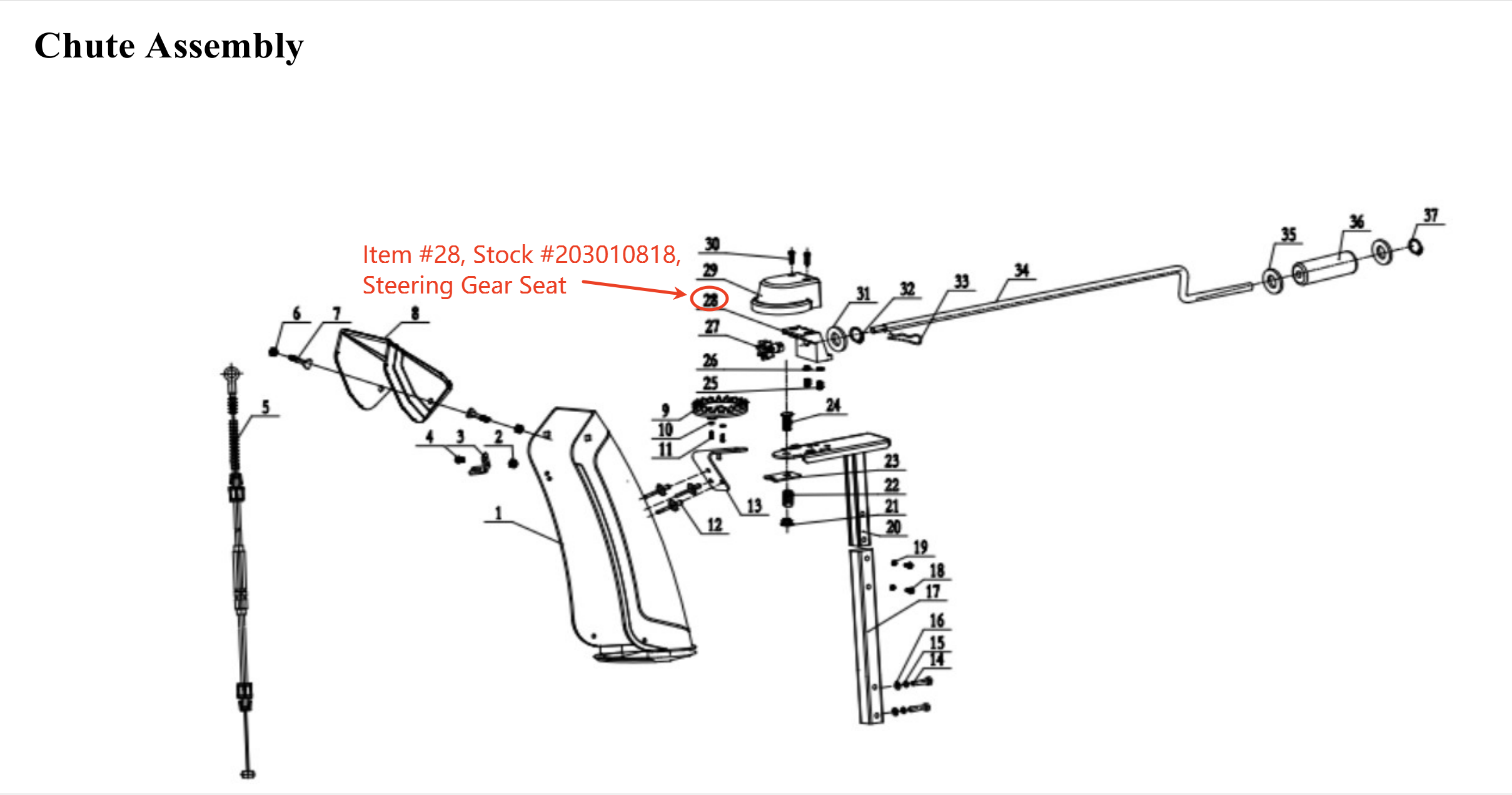 Snow Blower Parts - Steering Gear Holder (Seat), Stock #203010818