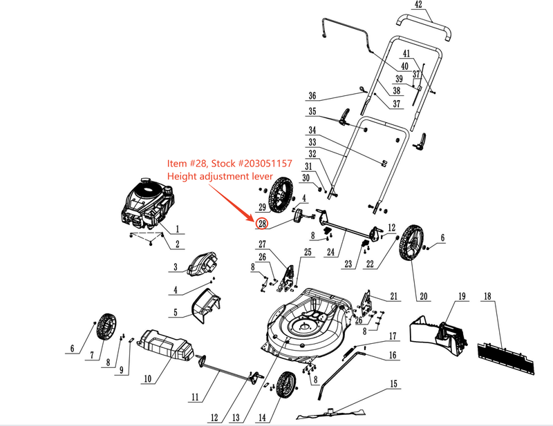 PowerSmart Lawn Mower Parts - Height adjustment lever, Stock #20305115